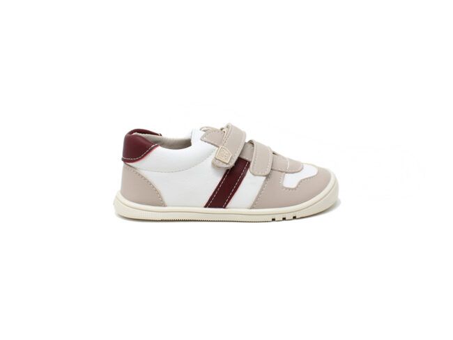 piruflex deportiva blanca y burdeos con beige