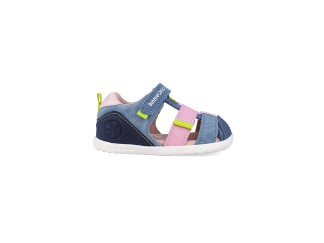 biomecanics sandalia lona azul y rosa