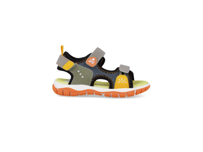 sandalias abiertas triple velcro beige y naranja