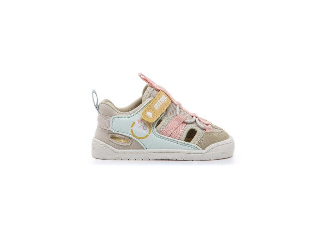 mustang sandalia baby cerrada beige rosa y celeste